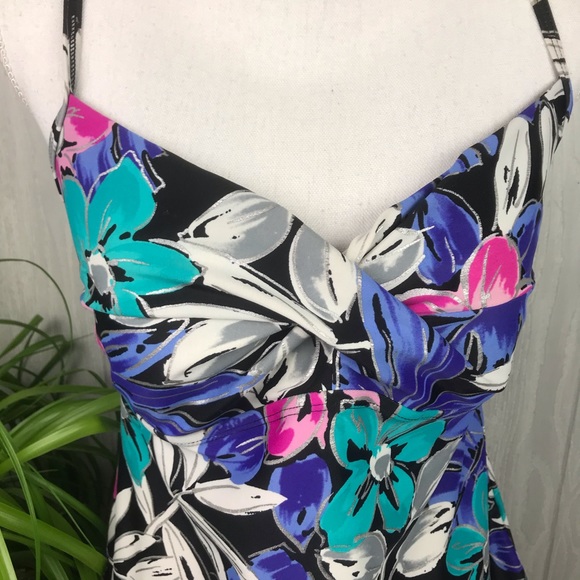 Simply Swim tankini adjustable strap swim top black with bright floral print - Picture 2 of 9